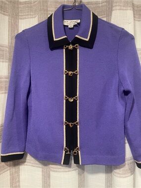 St. John Purple Knit Chain-Front Jacket